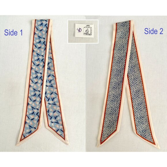 Slim Scarf Two Sided 34 inch Abstract Micro Print Blue Fan Petals Neck Hair No40 - Picture 12 of 12